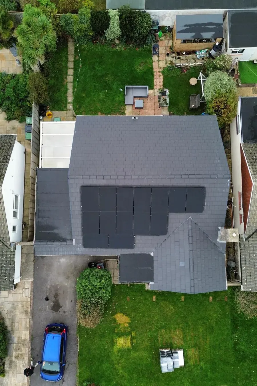 Drone roof inspection in Poole showing roof condition and solar feasibility