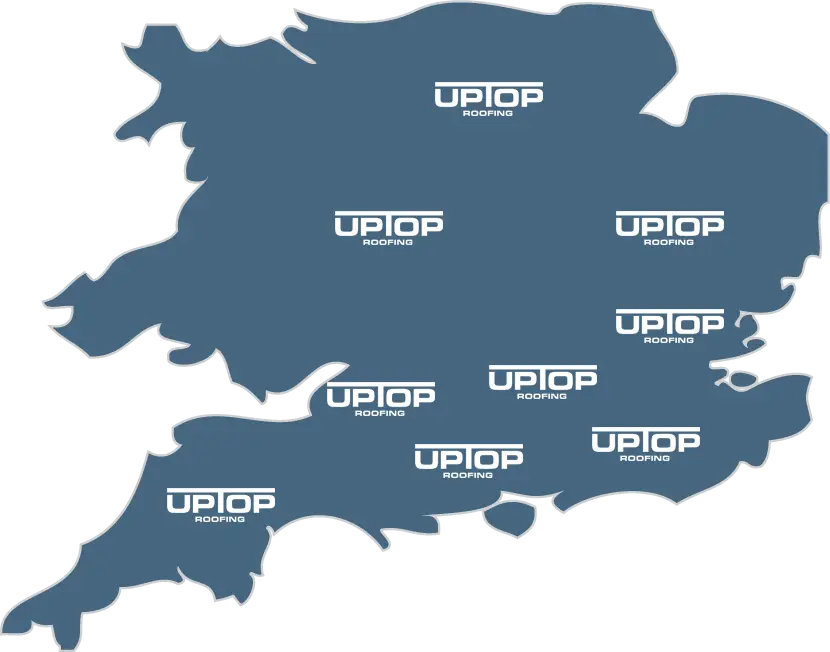 Map showing the Dorset area covered by Up Top Roofing