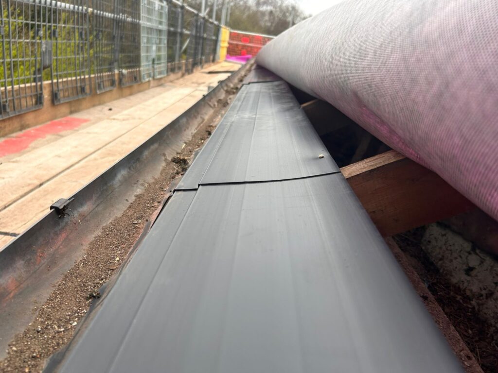 Roofing felt underlay and gutter detail on the Christchurch roof replacement