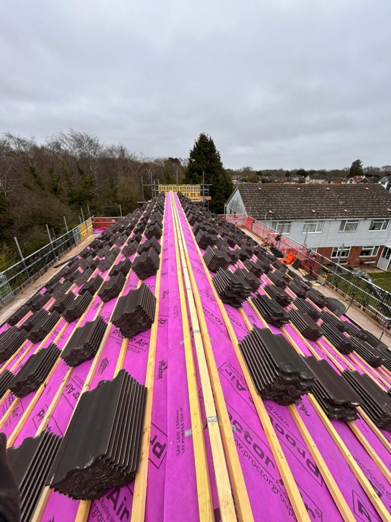 Close-up of Proctor Air membrane and roof underlay during the Christchurch roof replacement